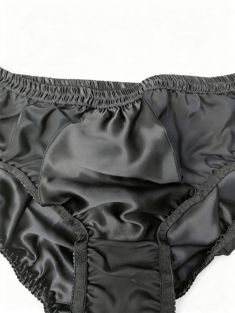 Men natural mulberry silk plain crepe satin briefs-black,silk underwear with double layered crotch - Image 4